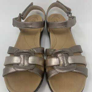 Clarks Leather Ankle Strap Sandals Laurieann Sela Collection Metallic Size 11W